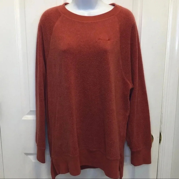 VS PINK Orange Sherpa Pullover Sweatshirt M - Picture 2 of 8